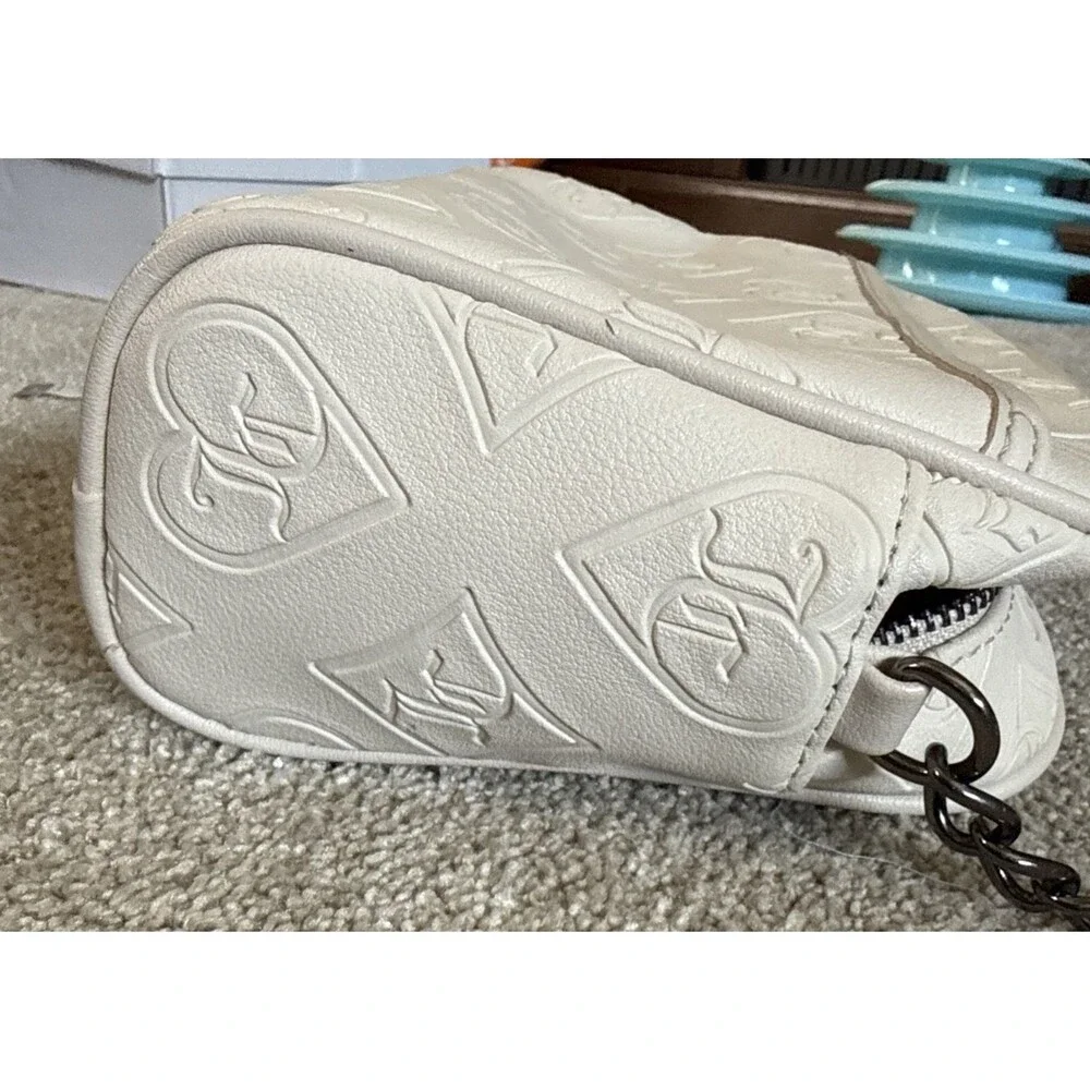 Juicy Couture Cream Embossed JC Monogram Zip Crossbody Bag Adjustable Strap